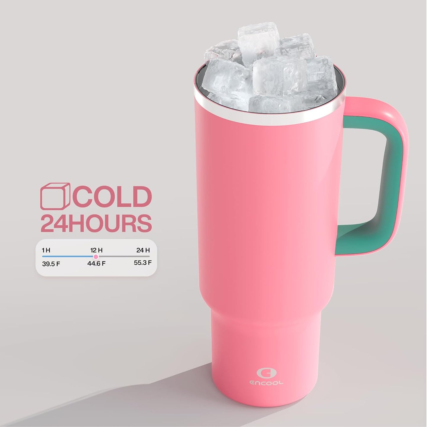 40 oz Tumbler with Handle and Straw: Stainless Steel Insulated Tumbler Keeps Cold for 24 Hours, Leakproof Travel Cup Fits in Cup Holder and BPA-Free, Cotton Candy