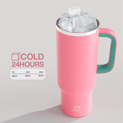 40 oz Tumbler with Handle and Straw: Stainless Steel Insulated Tumbler Keeps Cold for 24 Hours, Leakproof Travel Cup Fits in Cup Holder and BPA-Free, Cotton Candy