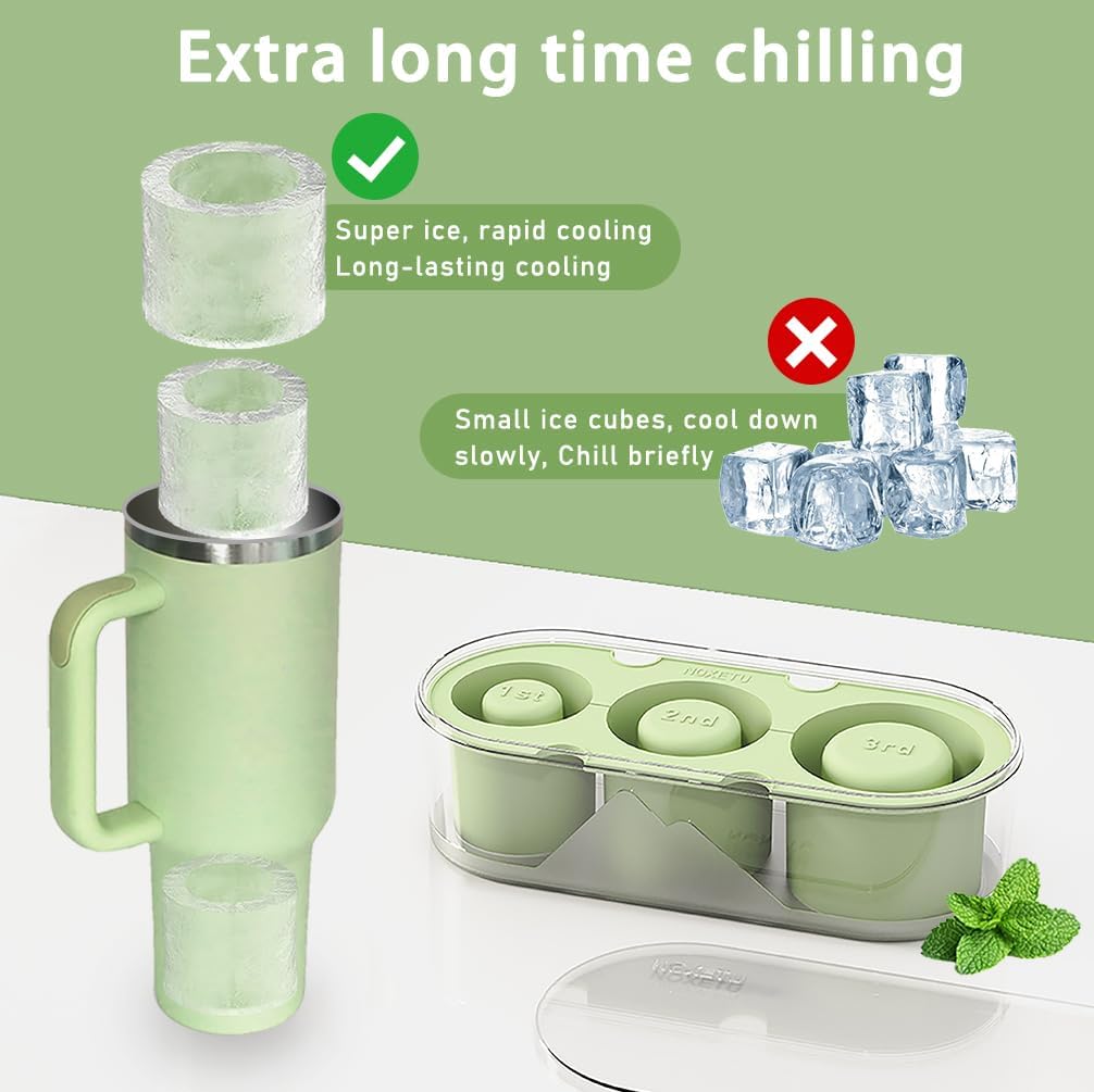 Ice Mold for Stanley Cup 30/40 Oz - Easy Fill and Release Without Touching Ice, Silicone Ice Cube Tray with Clear Lid and Bin for Freezer, Whiskey, Cocktail (Blue)