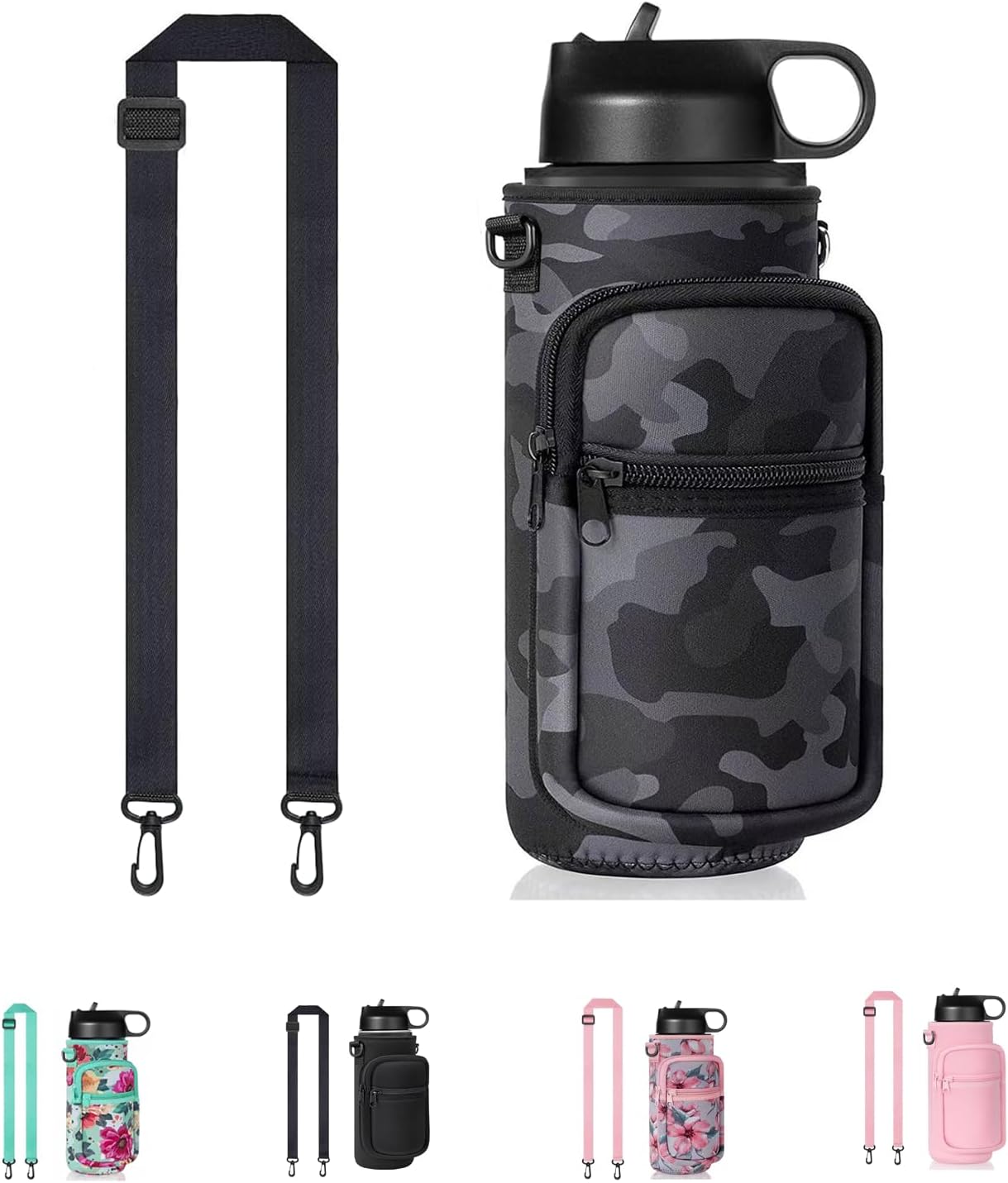 Water Bottle Holder with Strap, Insulated Crossbody Sling Bag, Carrier with Phone Pocket for Walking Hiking Camping Fishing