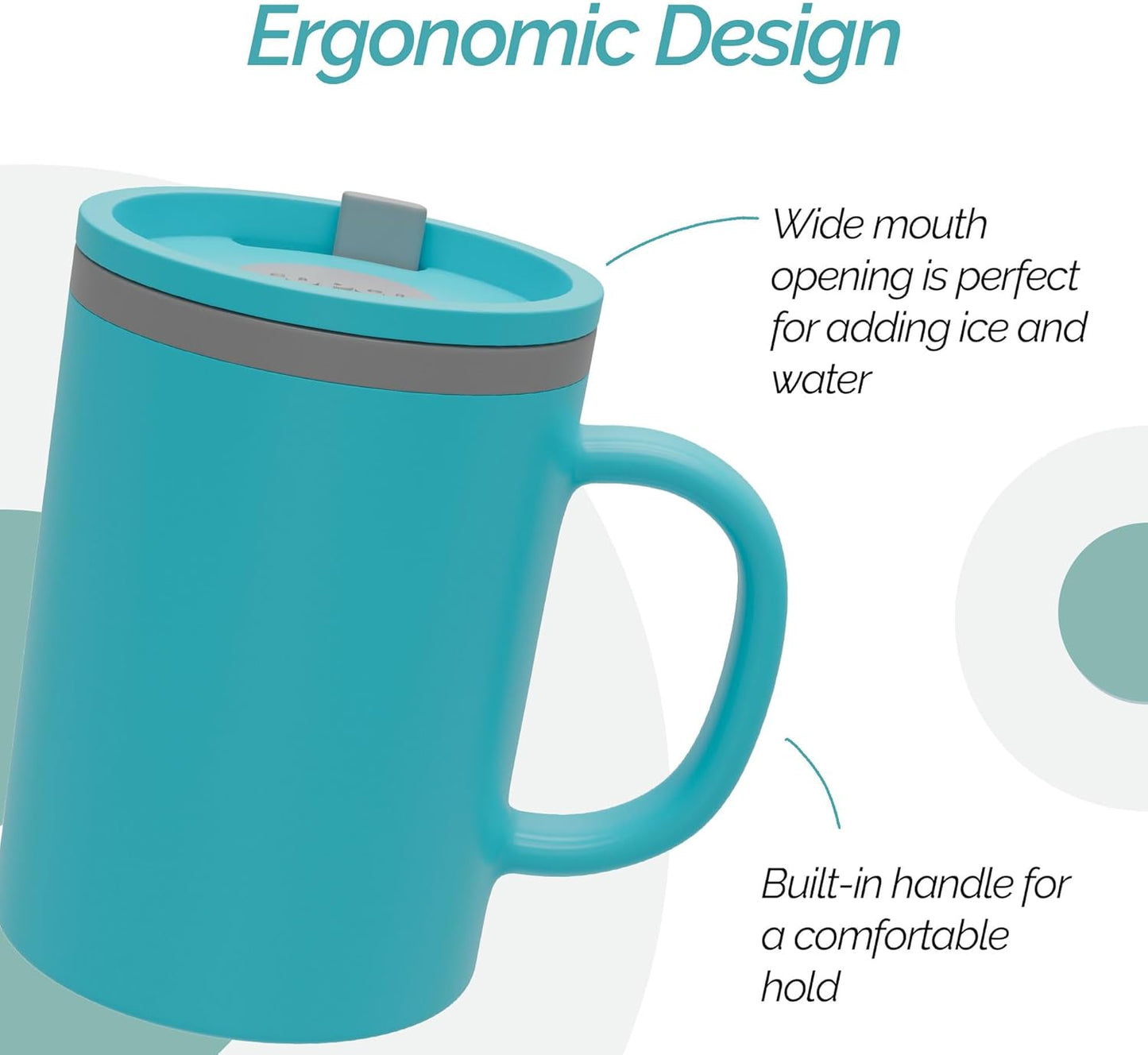 Copco Iconic 16oz Double Wall Insulated Desk Mug with Lid & Handle, Set of 2, BPA-Free Reusable Plastic, Spill-Resistant, Microwave & Dishwasher Safe, Wide Mouth (Grey)