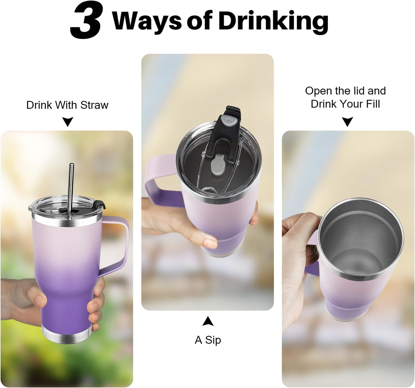 20 oz Tumbler with Handle, Stainless Steel Insulated Tumbler with Lid and Straw, Double Wall Vacuum Coffee Mug Tumbler, Insulated Coffee Thermal Cup for Cold and Hot (Light Purple)