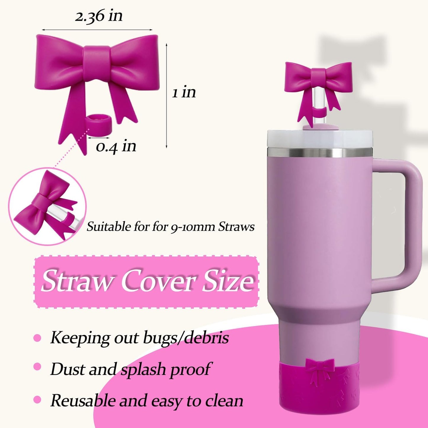 Bow Silicone Protective for Stanley Boot for 20/30/40Oz, 2 Pack for Stanley Cup Accessories Compatible 12-24Oz for Hydroflask Boot and More (Pink Set)