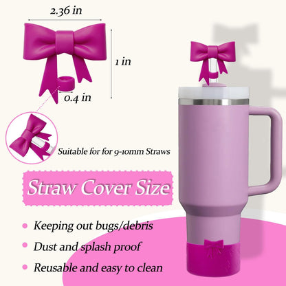 Bow Silicone Protective for Stanley Boot for 20/30/40Oz, 2 Pack for Stanley Cup Accessories Compatible 12-24Oz for Hydroflask Boot and More (Pink Set)