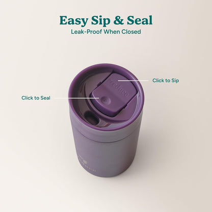 REDUCE Perk 10oz Insulated Coffee Tumbler – Leak-Proof with Lockable Lid and Vacuum Insulation–Durable Stainless Steel–Fits Car Cup Holders–One-Handed Travel Mug in Sand Leopard Print-Gentle Lavender
