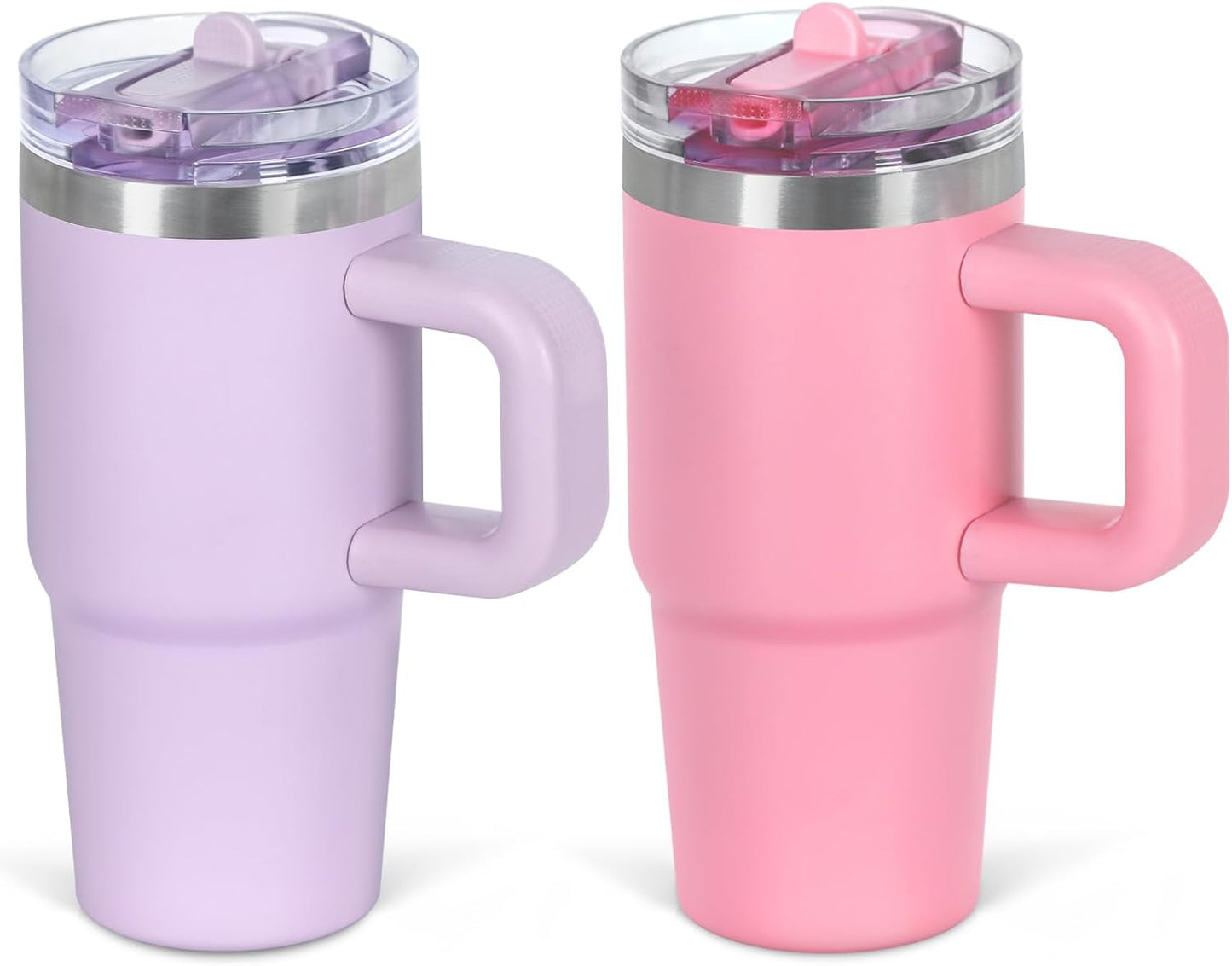 Cosictic 14 Oz Flip Straw Tumbler with Handle for Kids, Stainless Steel Double Wall Insulated Cup for Children with Flip Top Lid, 14 Oz Leak-proof Cups for Kids, Sky Blue and Purple