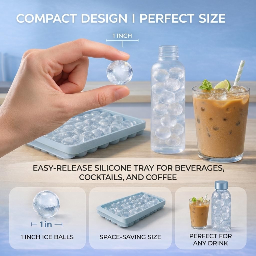 WIBIMEN Ice Cube Tray with Lid and Bin - Round Ice Trays for Freezer with Lid - Ice Cube Trays for Freezer with Ice Container (1"-2PACK Blue)