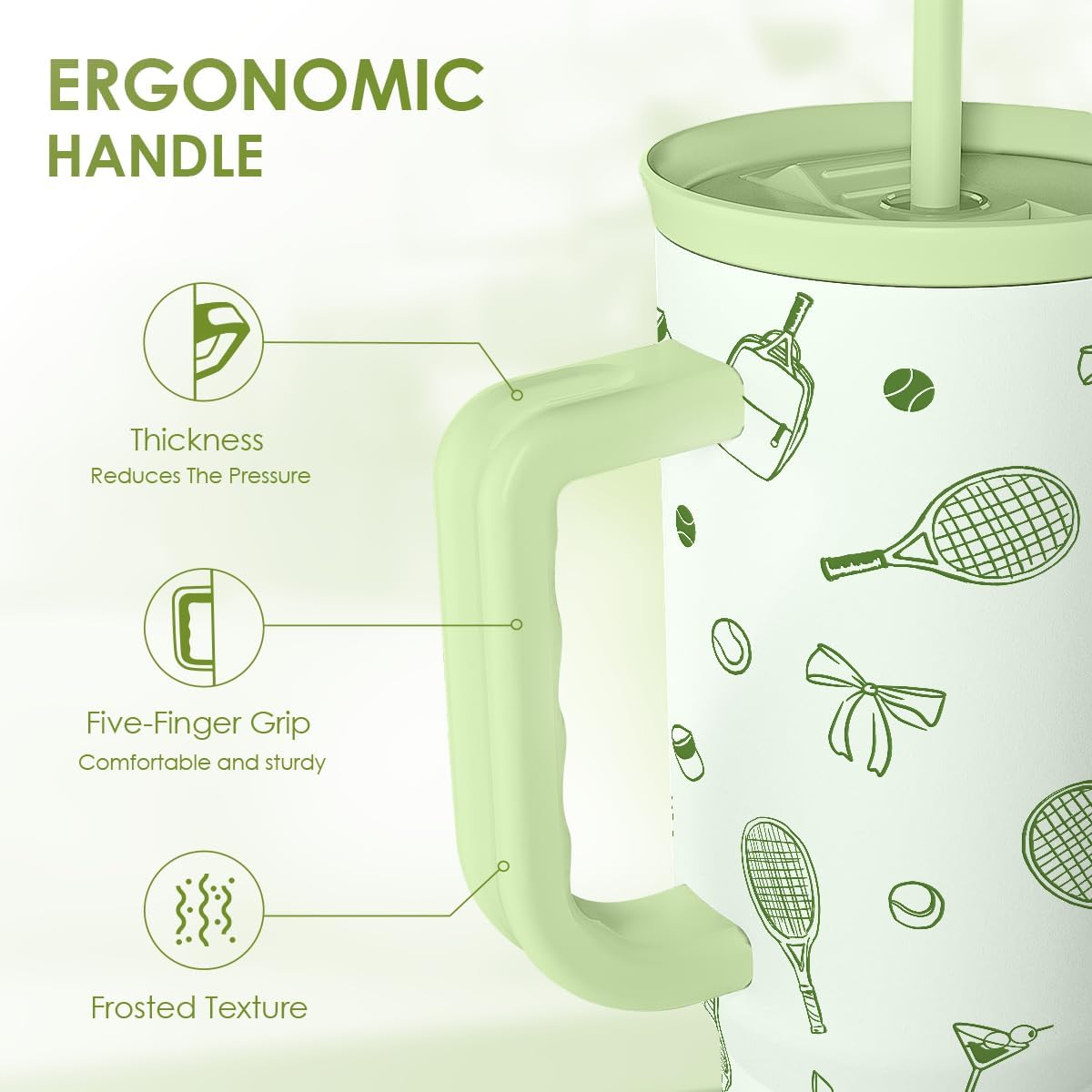 SANDJEST Pickleball 40oz Tumbler With Handle and Straw, Pickleball Queen Insulated Stainless Steel Travel Coffee Mug for Women Girls Players, Gift Idea for Birthday Christmas Mothers Day