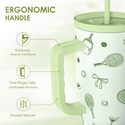 SANDJEST Pickleball 40oz Tumbler With Handle and Straw, Pickleball Queen Insulated Stainless Steel Travel Coffee Mug for Women Girls Players, Gift Idea for Birthday Christmas Mothers Day