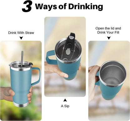 20 oz Tumbler with Handle, Stainless Steel Insulated Tumbler with Lid and Straw, Double Wall Vacuum Coffee Mug Tumbler, Insulated Coffee Thermal Cup for Cold and Hot (Light Purple)