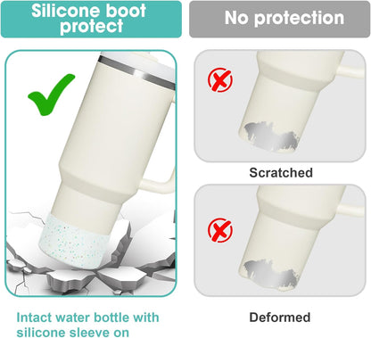 Airboat Upgrade 2PCS Protective Silicone Boot Bumper for Stanley Quencher Adventure 40oz 30oz IceFlow 20oz 30oz Tumbler, Water Bottle Bottom Sleeve Cover Accessories for Stanley Mug Cup(Black)