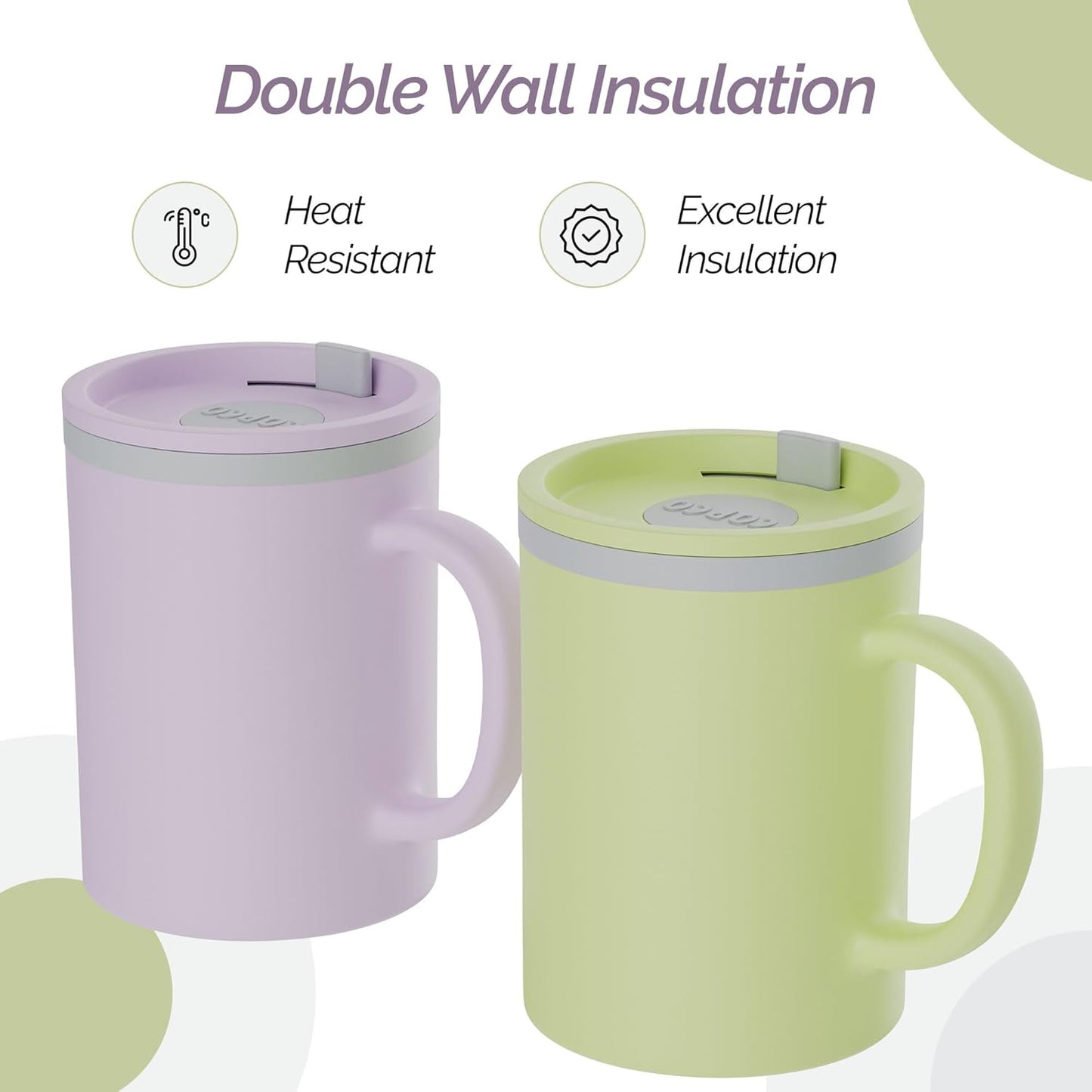 Copco Iconic 16oz Double Wall Insulated Desk Mug with Lid & Handle, Set of 2, BPA-Free Reusable Plastic, Spill-Resistant, Microwave & Dishwasher Safe, Wide Mouth (Grey)