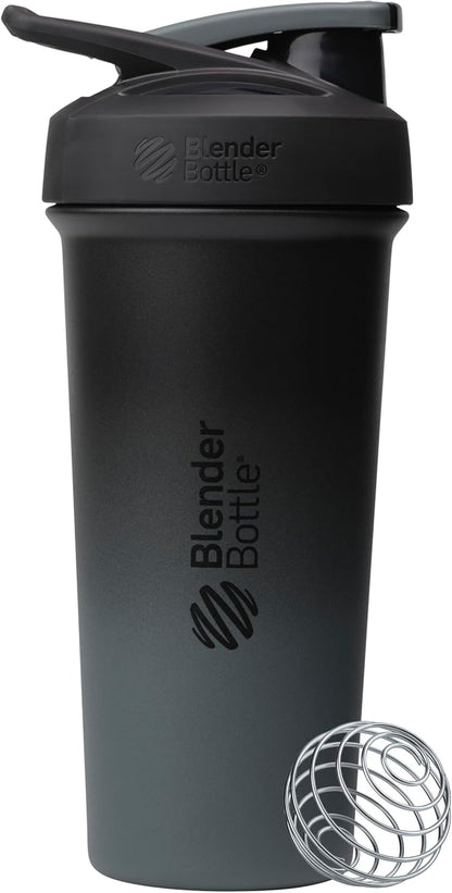 BlenderBottle Strada Shaker Cup Insulated Stainless Steel Water Bottle with Wire Whisk, 24-Ounce, White