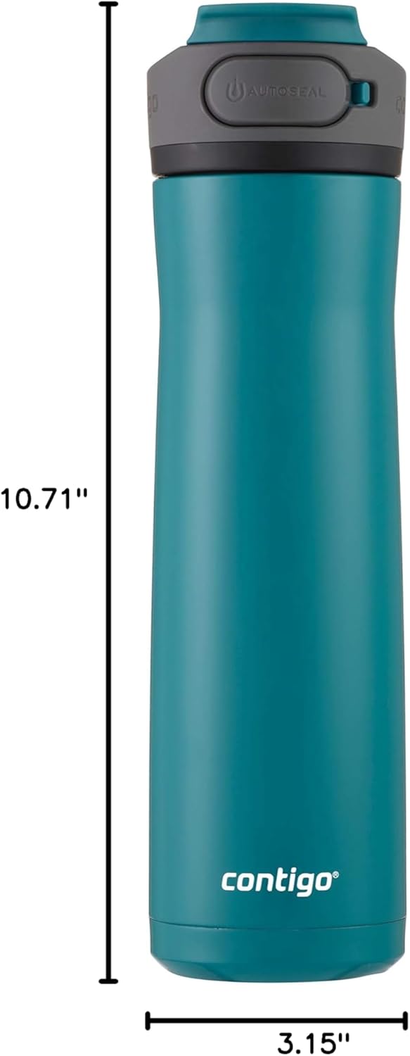 Contigo Cortland Chill 2.0 Vacuum-Insulated Stainless Steel Water Bottle, Spill-Proof Sip Technology, Interchangeable Lid, 24oz, Steel/Licorice, Perfect for Fitness Travel Everyday Use