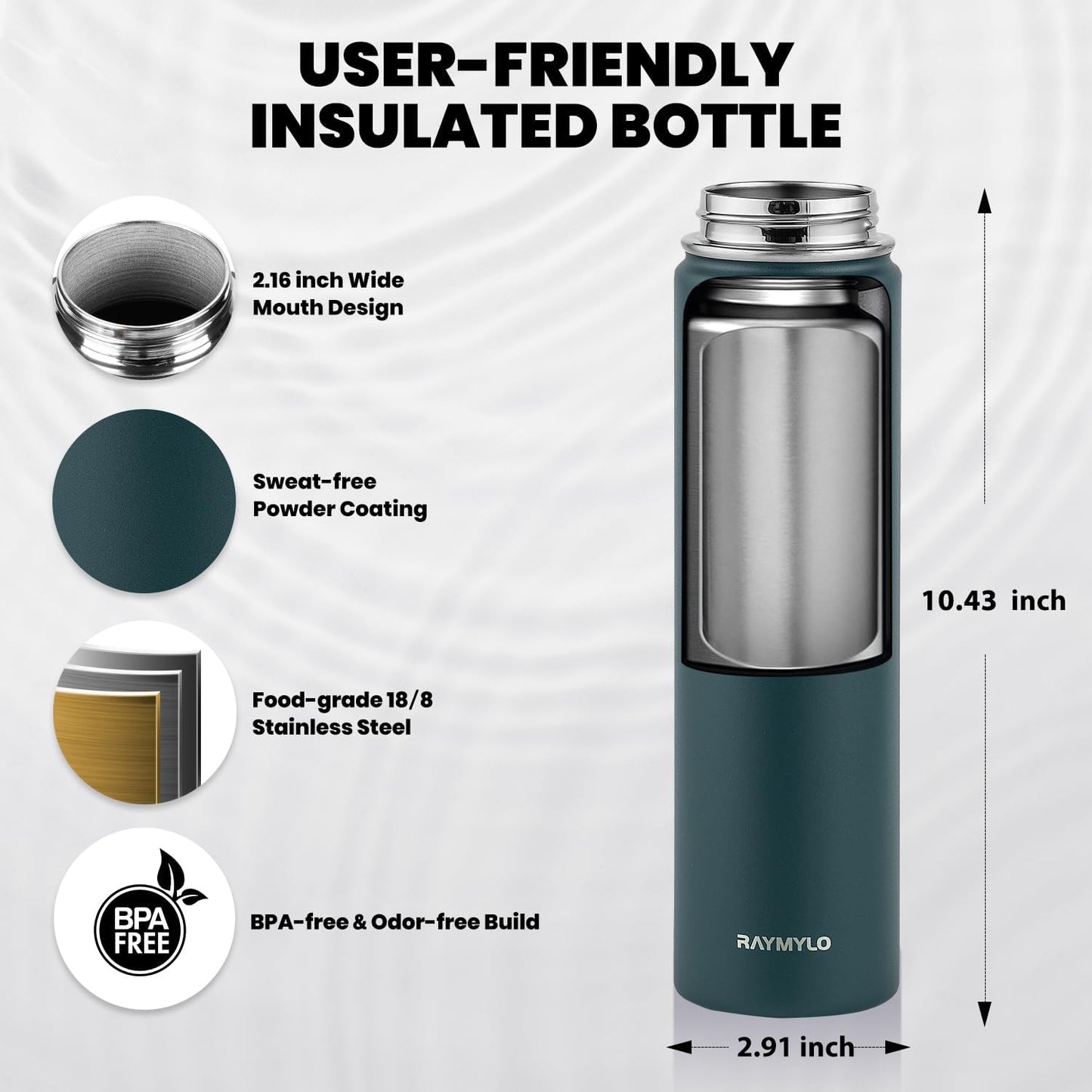 RAYMYLO One Gallon Water Bottle Insulated, Triple Walled Vacuum Stainless Steel (Cold for 48 Hrs), Leak Proof & Non-BPA, Large Water Flask Jug with Paracord Handle & Straw Spout Lids