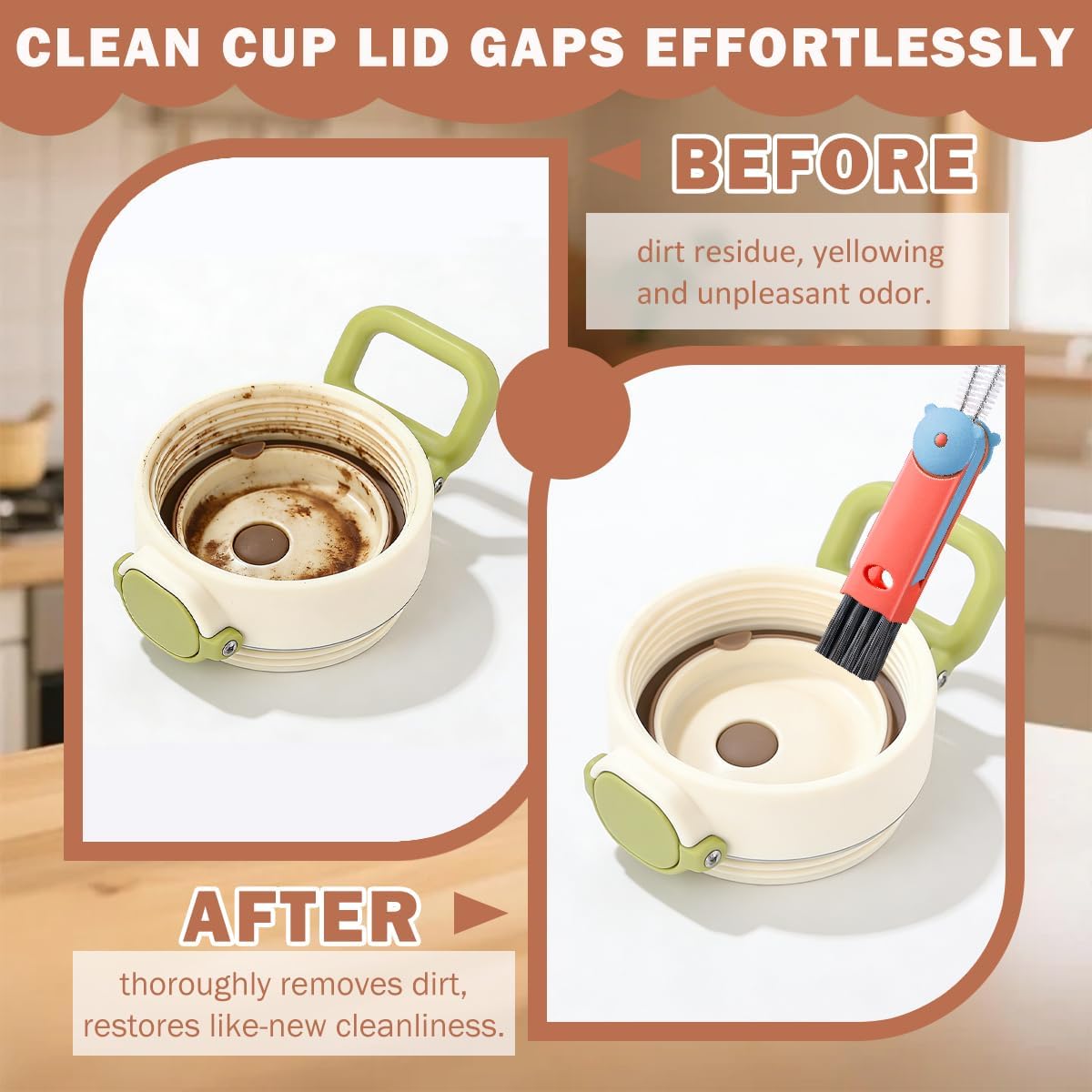 3 in 1 Cup Lid Cleaning Brush, 4PCS Multifunctional Crevice Cleaning Brush for Water Bottle Insulated Cup Tumbler Lid Groove Narrow Space Detail Cleaner Home Kitchen Gadgets
