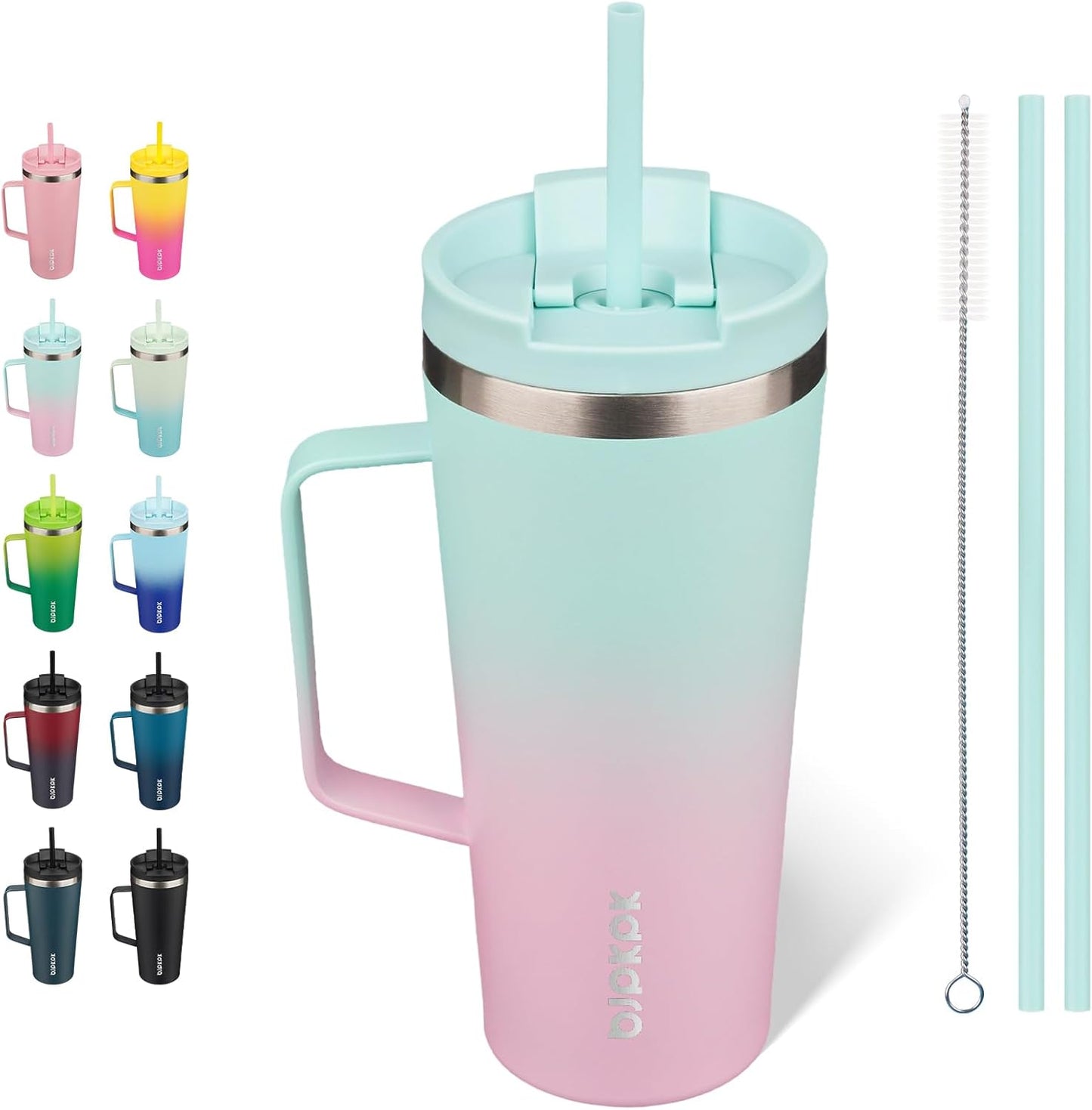 BJPKPK Insulated Tumbler with Handle, 18oz Insulated Tumblers with Lid and Straw, Stainless Steel Metal Water Bottles, Coffee Travel Mugs, Cups, Marshmallow