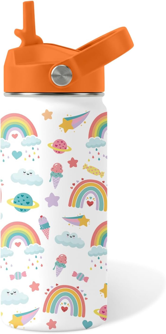 Strawberry Gifts for Kids - 16oz Pink Kids Water Bottle with Straw Lid, Stainless Steel Insulated Water Bottle, Leakproof, BPA-Free, for Girls, School, Strawberry Lover Children Birthday Gift Cup(1pc)