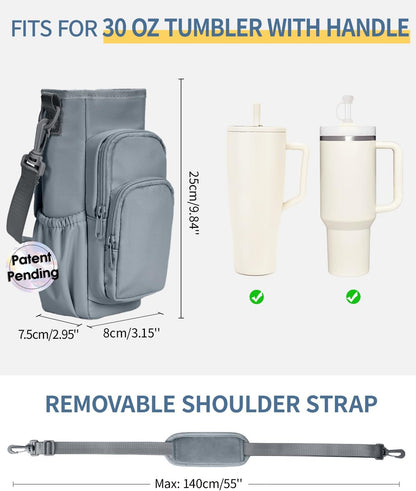 sportsnew Water Bottle Carrier Bag with Phone Pocket for 30oz 40oz Tumbler with Handle Accessories Insulated Water Bottle Holder Pouch with Strap Crossbody with Straw Cover
