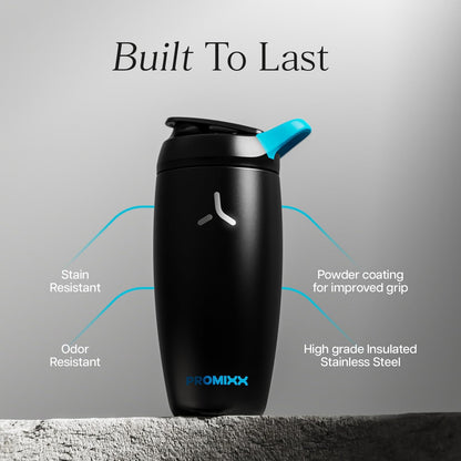 Promixx Pursuit Insulated Shaker Bottle – 18oz Double-Wall Stainless Steel Protein Mixer with Snap-Fit Agitator for Smooth Ice-Cold Shakes – Leak-Proof Gym Shaker Cup for Fitness – Midnight Blue