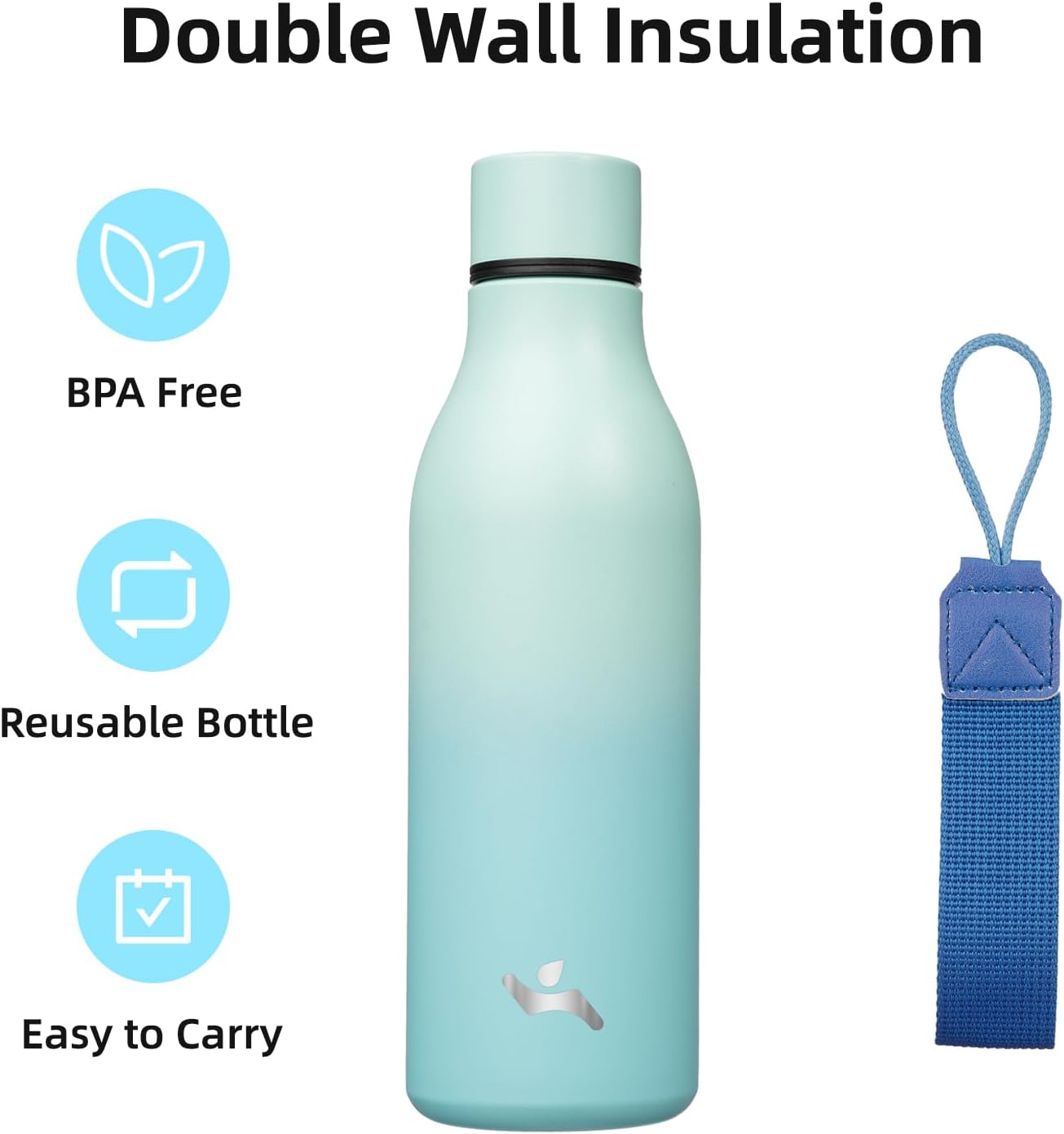 Konokyo Insulated Water Bottle with Strap,18 oz Double Wall Stainless Steel Vacuum Bottles Metal Water Flask,Macaron Green - Colors A