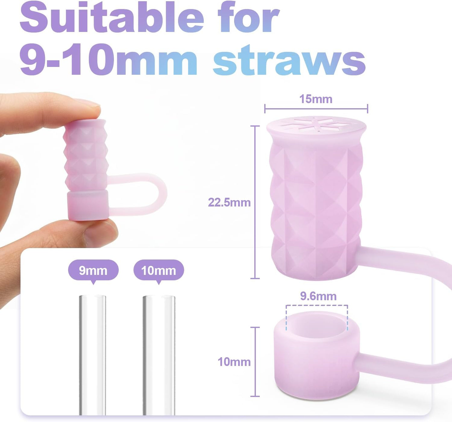 6Pcs 0.39in/10mm Silicone Straw Covers Cap Compatible with Stanley Cup 40 & 30 oz, Reusable Dust-Proof Straw Toppers for Tumbler with Handle, Starlight