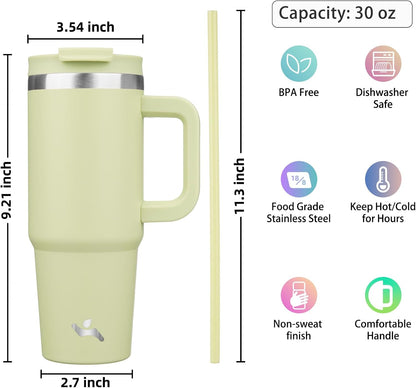 Konokyo 30 oz Tumbler with Handle and 2 Straws,2 in 1 Lid Insulated Water Bottle Stainless Steel Travel Coffee Mug,Sky