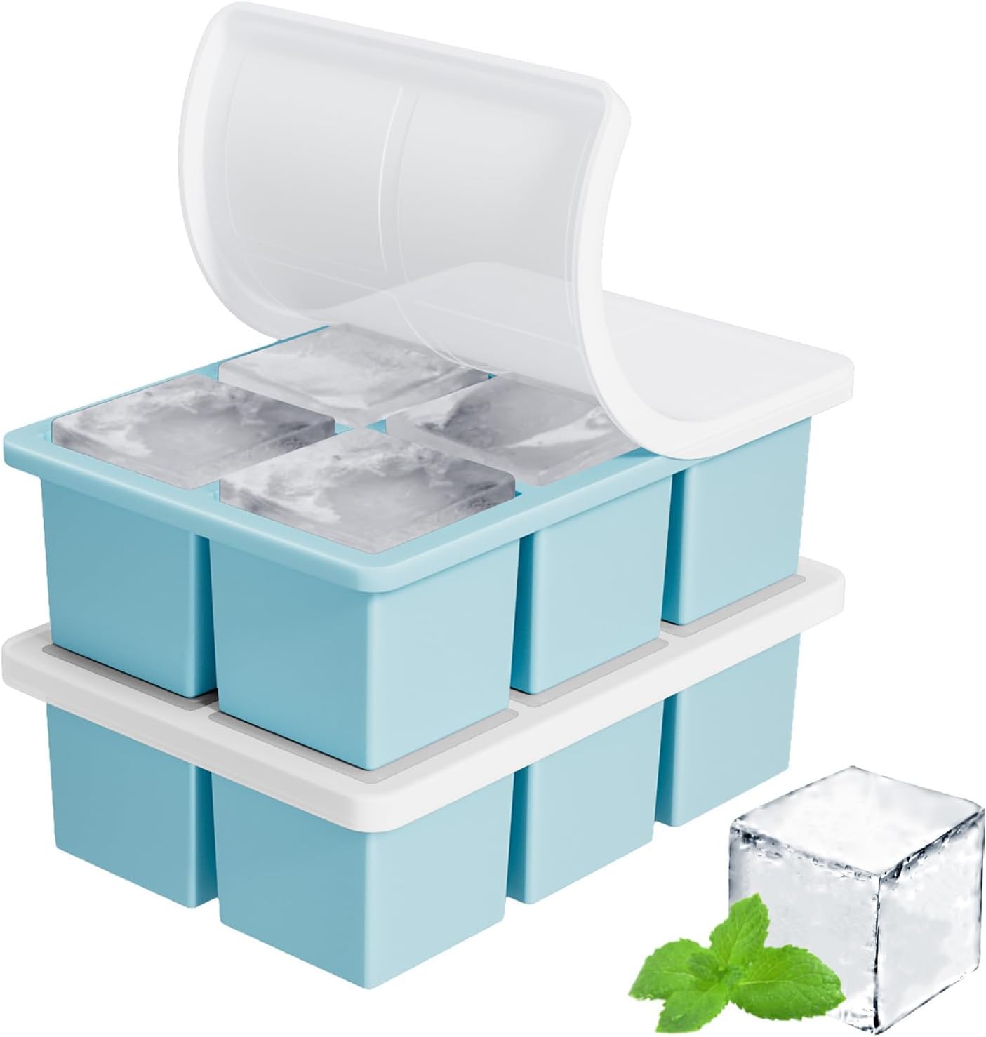 Large Ice Cube Tray for Whiskey: FDDBI Silicone Ice Cube Trays with Lid - 2Pack Big Square Old Fashioned Ice Cube Maker for Cocktail - 2inch Huge Cubed Ice Trays for Whisky