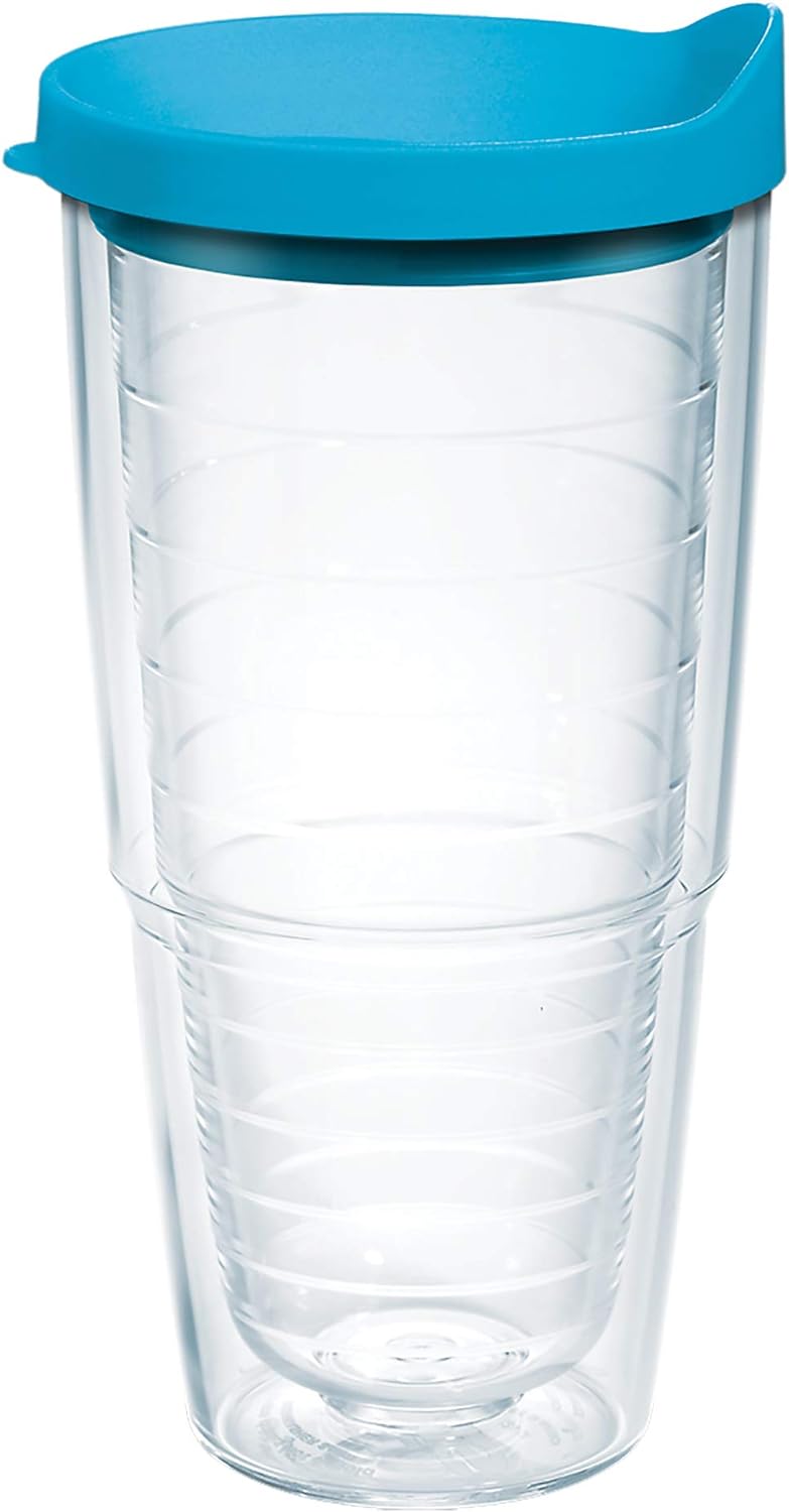 Tervis Clear & Colorful Lidded Made in USA Double Walled Insulated Tumbler Travel Cup Keeps Drinks Cold & Hot, 24oz, Black Lid, 1 Count (Pack of 1)