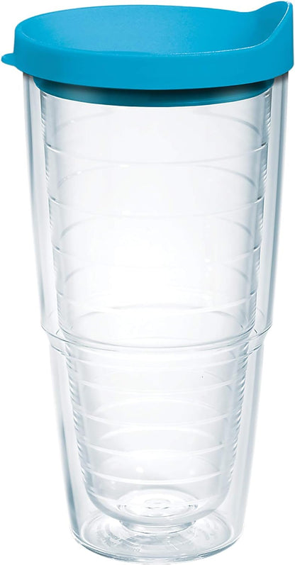 Tervis Clear & Colorful Lidded Made in USA Double Walled Insulated Tumbler Travel Cup Keeps Drinks Cold & Hot, 24oz, Black Lid, 1 Count (Pack of 1)