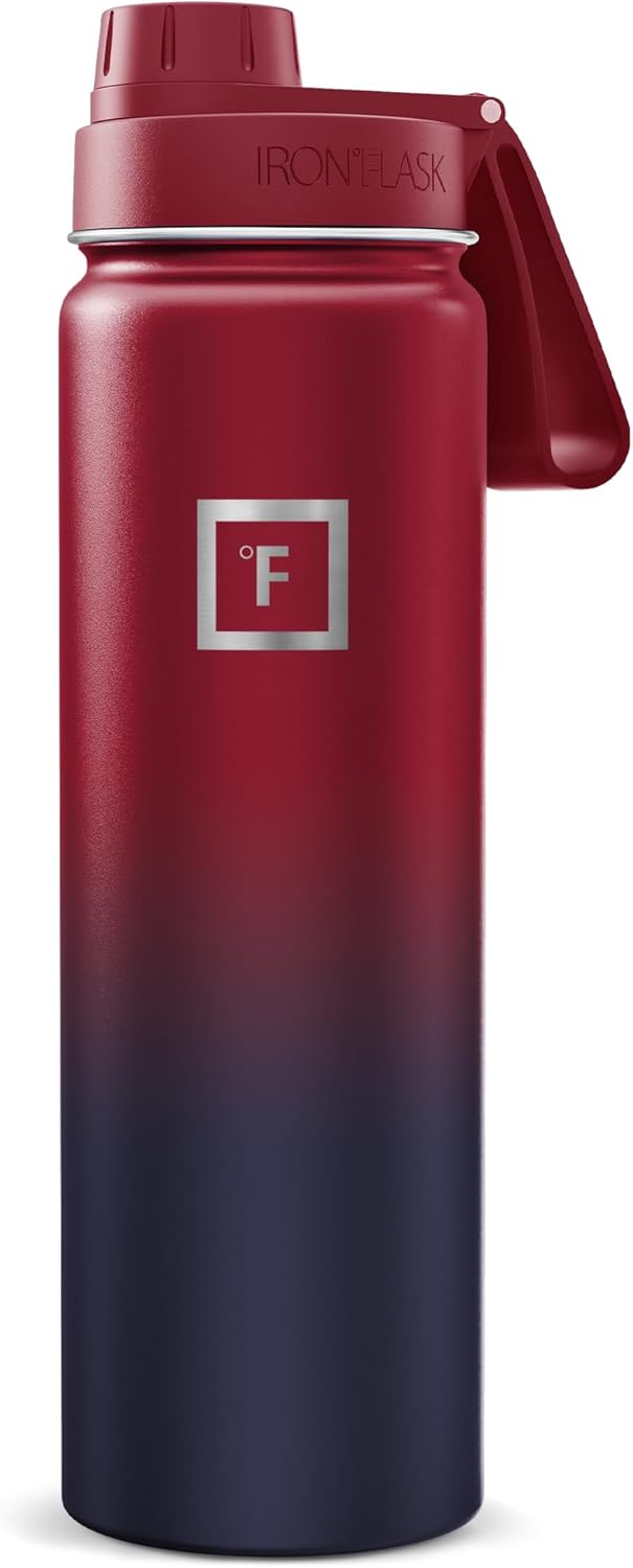 IRON °FLASK Camping & Hiking Hydration Flask with Straw, Wide Mouth Insulated Stainless Steel Sports Water Bottle - 22 oz Aurora