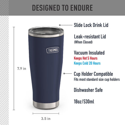 THERMOS ICON SERIES, Stainless Steel Tumbler with Slide Lock, 18 Ounce, Mystic Navy
