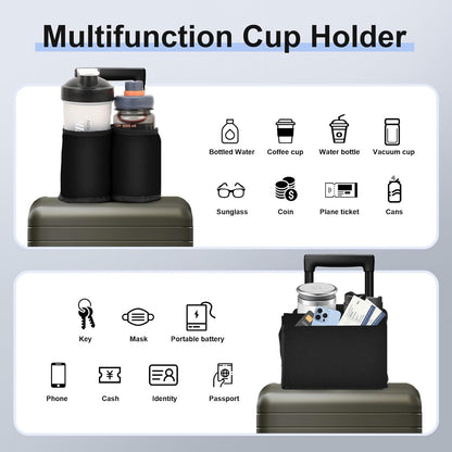 Luggage Cup Holder for Suitcases Free Hands, Travel Accessories, Luggage Cup Caddy Gifts, Beverage Holder, Universal Luggage Accessories for Flight Attendants, Business Travelers, Grey