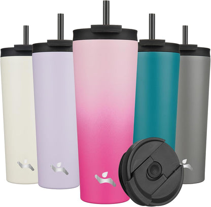 Konokyo 30 OZ Insulated Tumbler with Lid and 2 Straws Stainless Steel Water Bottle Vacuum Travel Mug Coffee Cup,Pastel Sunset