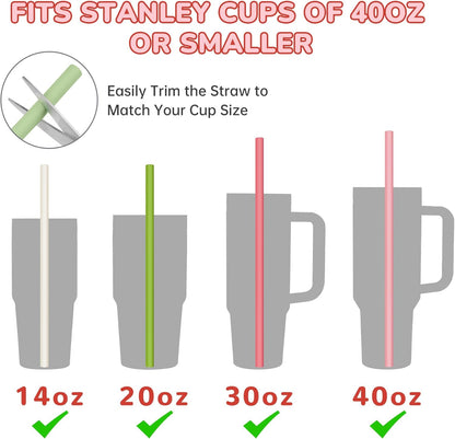 Tomorotec 15PCS Reusable Silicone Drinking Straws w/ 2 Brushes, Fit for Stanley Tumbler 40oz 30oz 20oz, 12" Long Customizable for Various Drinkware, Dishwasher Safe, BPA-Free, Safe for Teeth (Macaron)