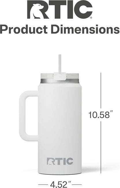 RTIC 64oz Road Trip Tumbler with Handle, Lid and Straw, Ceramic Lined, Insulated, Stainless Steel, Double Wall Vacuum-Insulation, Travel Cup, Cool Grey