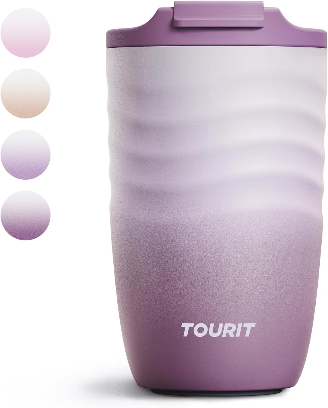 TOURIT 16 oz Travel Coffee Mug, Vacuum Insulated Stainless Steel Tumbler with Ripple-Wave Anti-Slip Grip, Built-in Silicone Bottom for Quiet & Stable, Leak-Proof Lid, Fits Car Cup Holder, Khaki