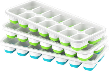 ChefAide 4‑Pack Ice Cube Trays with Lids, 56‑Cube Total Stackable Freezer Ice Trays, Durable Silicone & Plastic Easy‑Release Ice Molds for Cocktails, Coffee & Drinks