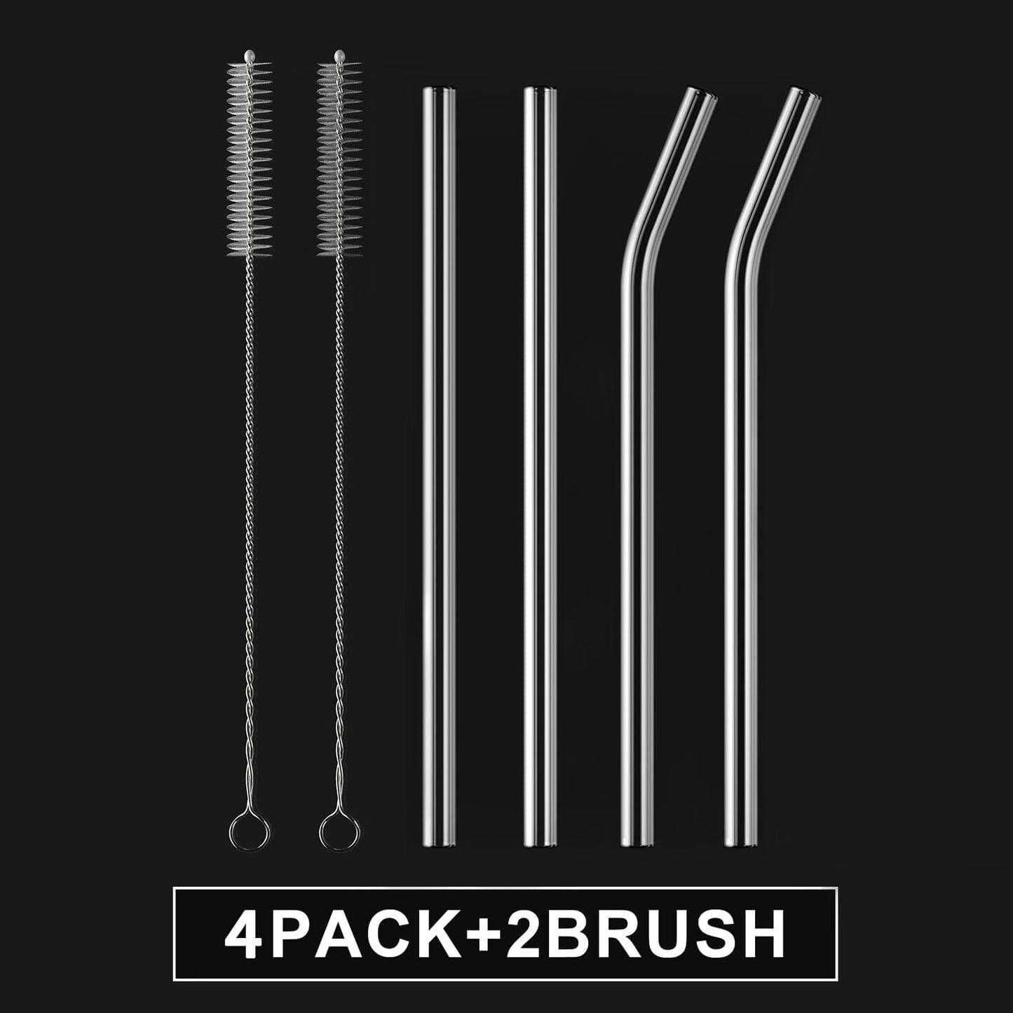 HeykirHome 4-Pack Reusable Glass Straw, Size 8.5''x10 MM,Including 2 Straight and 2 Bent with 2 Cleaning Brush- Perfect For Smoothies, Tea, Juice