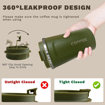 SPLMIFA Travel Coffee Mug Leak-Proof, Reusable Coffee Cups with Lids, Stainless Steel Vacuum Insulated Coffee Tumblers, Thermal Insulation Cup for Men and Women Hot & Cold Drinks(2nd-Green Pink, 12OZ)