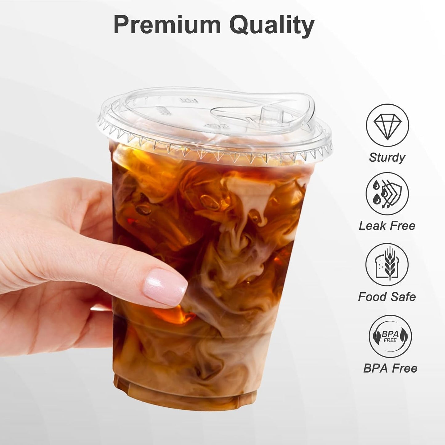 Dealusy 100 Pack - 16 oz Clear Plastic Cups with Lids, Sturdy & Food Safe Iced Coffee Cups with lids, Disposable Plastic Smoothie Cups for Cold Drinks, Sip Lids