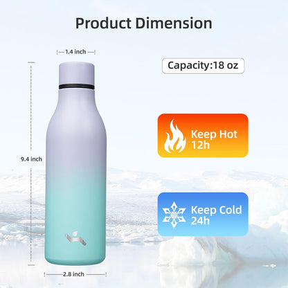 Konokyo Insulated Water Bottle with Strap,18 oz Double Wall Stainless Steel Vacuum Bottles Metal Water Flask,Macaron Green - Colors A