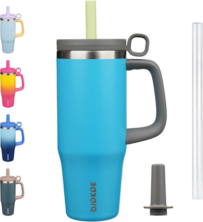 BJPKPK 50oz Insulated Tumbler with Handle Stainless Steel Travel Coffee Mug with Lid Reusable Large Water Bottle with Straw,Sky
