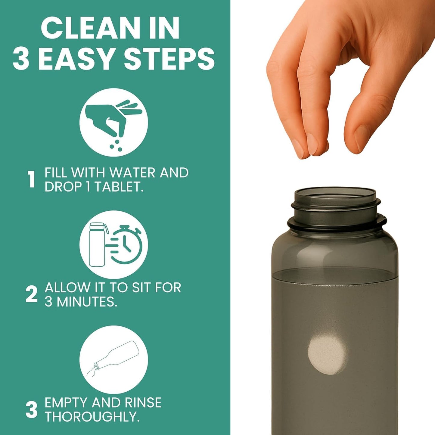 Salem's Elite Brand 12 Effervescent Water Bottle Cleaning Tablets | Tumbler Cleaning Tablets | Deodorizes & Removes Stains on Stainless Steel, Tumblers, Baby & Sports bottles