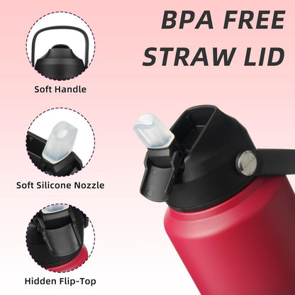 BJPKPK Insulated Water Bottle with Straw Lid, 18oz Thermo Water Bottles with Soft Nozzle, Flex Handle & Non-slip Boot, BPA Free Leak Proof Stainless Steel Metal Thermo, Tumblers, Cups,Sea Salt