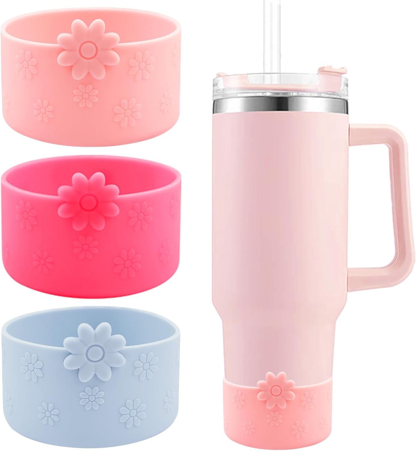 Hpbel Protective Silicone Boot for Stanley Cup Accessories Compatible with Stanley Cup Boot 40/30z and More Bottles with 2.95in Bottom for Water Bottle Flower Tumbler Accessories