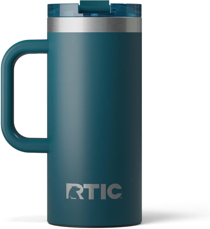 RTIC 20oz Road Trip Travel Mug with Lid and Handle, Ceramic Lined, Insulated, Stainless Steel, Metal, Double Wall Vacuum-Insulation, Portable Coffee, Tea Cup for Hot and Cold Drink, Black