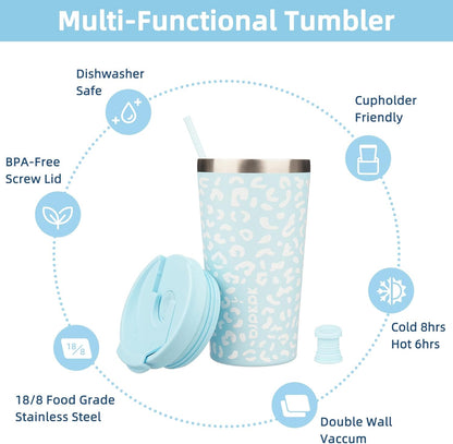 BJPKPK 22oz Insulated Tumbler With lid And Straw Stainless Steel Tumblers Travel Coffee Mug Reusable Thermal Cup,Sky