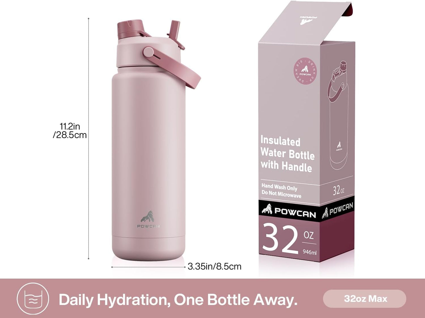 POWCAN 26 oz Insulated Water Bottle with 2-in-1 Straw and Spout Lid, Keep Cold 24H, Leak-Proof, Fits in Car Cup Holder, Stainless Steel Water Bottle for Sports, Travel, and School (Mint)