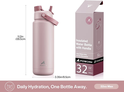 POWCAN 26 oz Insulated Water Bottle with 2-in-1 Straw and Spout Lid, Keep Cold 24H, Leak-Proof, Fits in Car Cup Holder, Stainless Steel Water Bottle for Sports, Travel, and School (Mint)